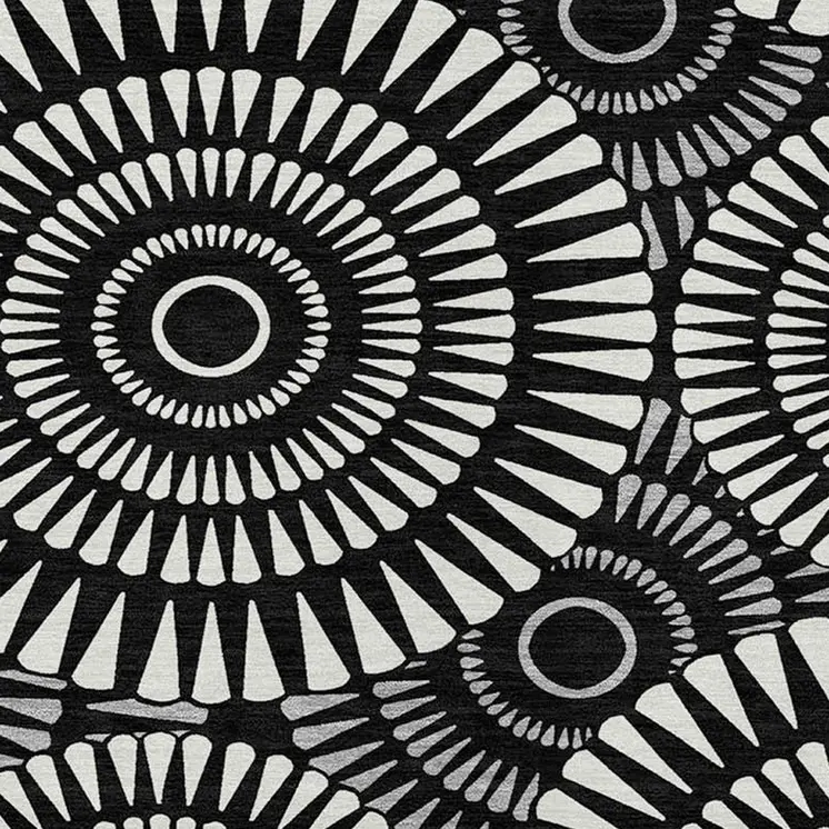 8' X 10' Black And Ivory Geometric Washable Indoor Outdoor Area Rug