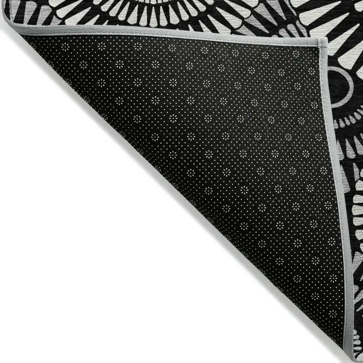 10' X 14' Black And Ivory Geometric Washable Indoor Outdoor Area Rug