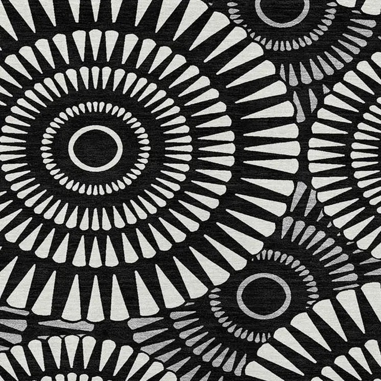 10' X 14' Black And Ivory Geometric Washable Indoor Outdoor Area Rug