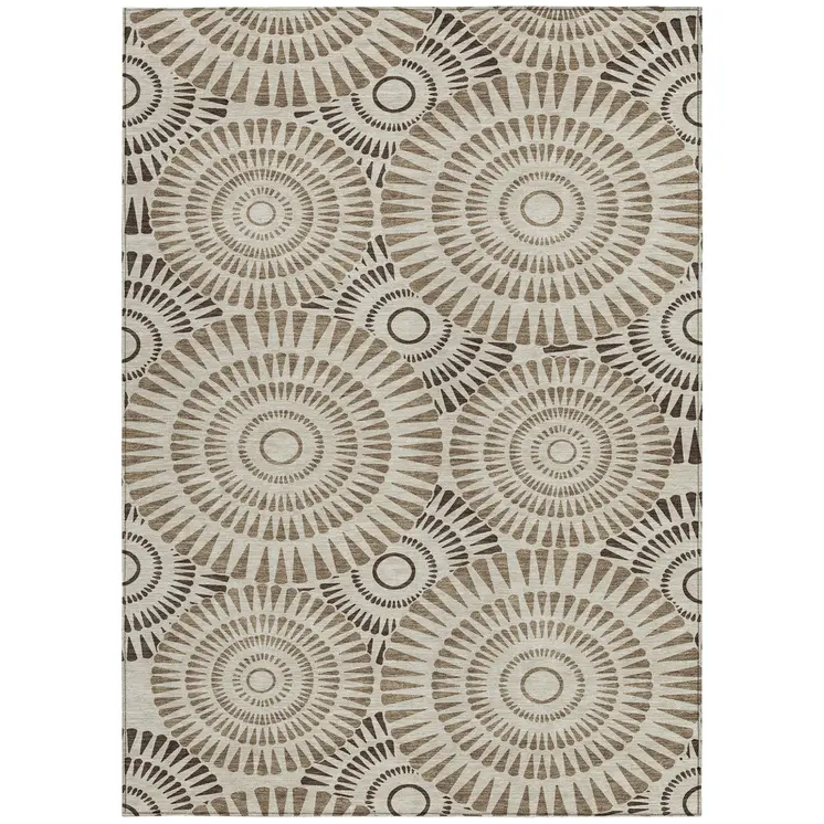 3' X 5' Brown And Beige Geometric Washable Indoor Outdoor Area Rug