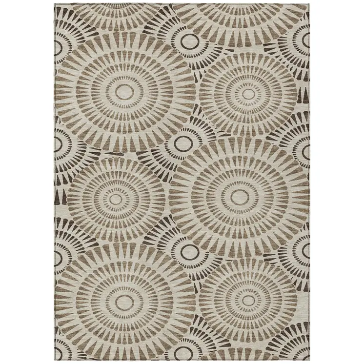 9' X 12' Brown And Beige Geometric Washable Indoor Outdoor Area Rug
