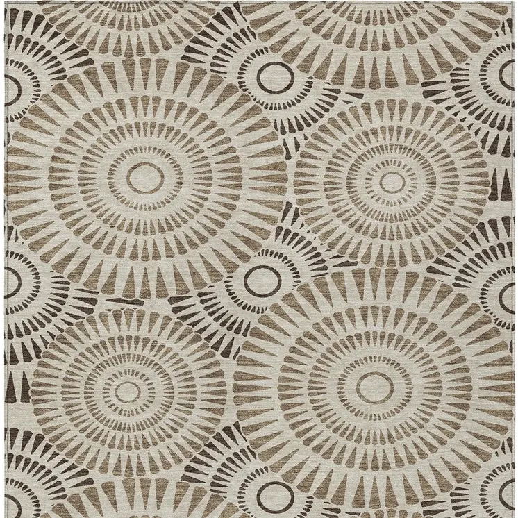 10' X 14' Brown And Beige Geometric Washable Indoor Outdoor Area Rug