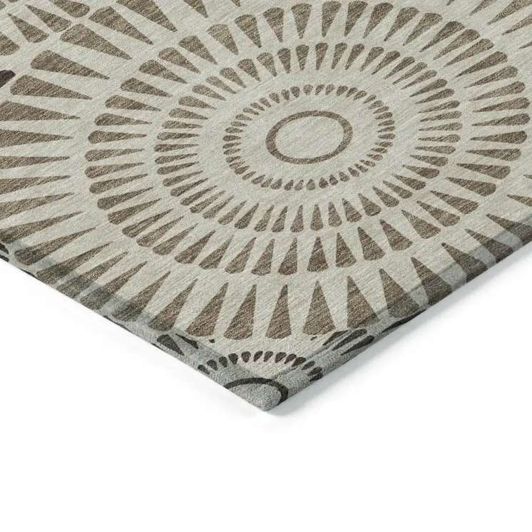 10' X 14' Brown And Beige Geometric Washable Indoor Outdoor Area Rug