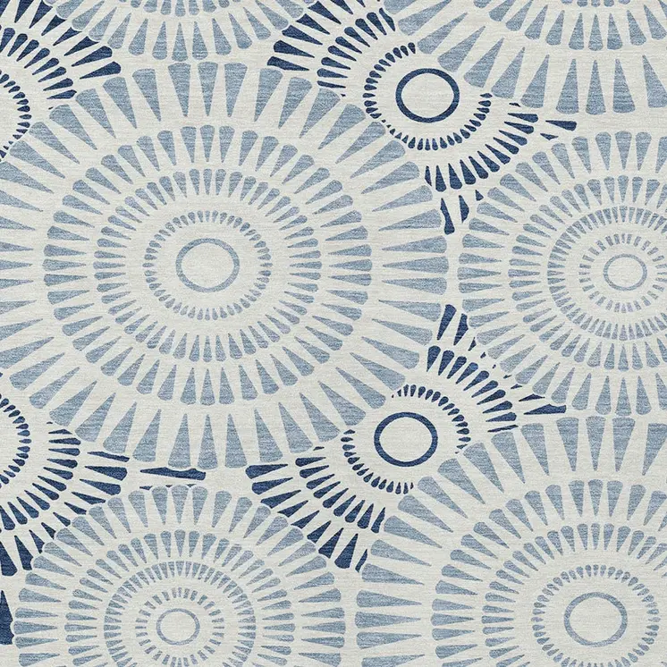 3' X 5' Blue And Ivory Geometric Washable Indoor Outdoor Area Rug
