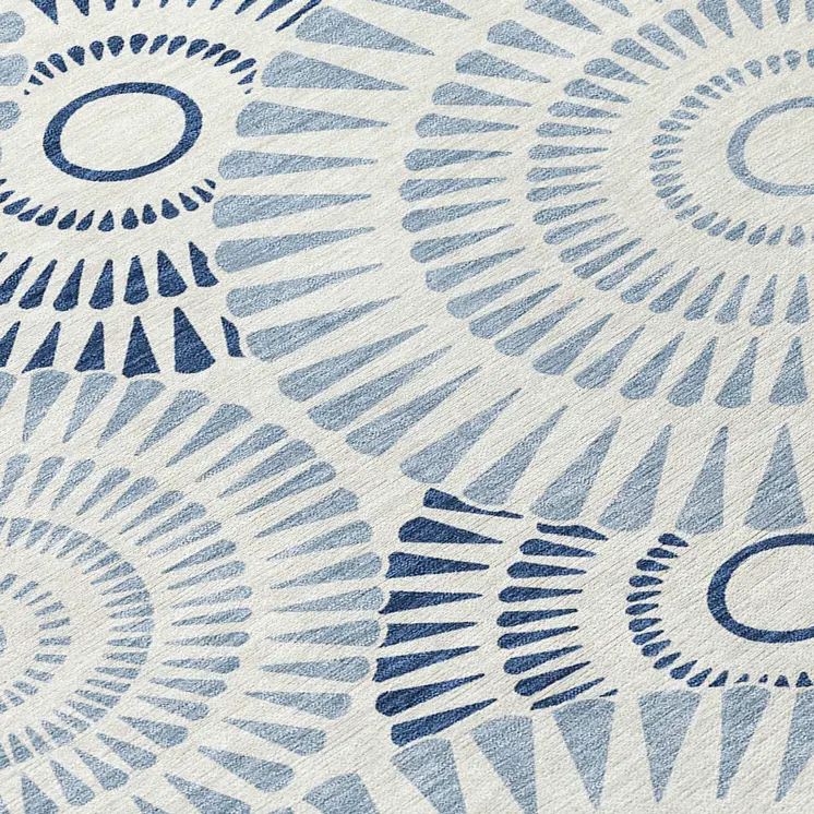 3' X 5' Blue And Ivory Geometric Washable Indoor Outdoor Area Rug