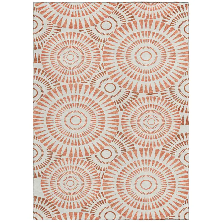 5' X 8' Coral And Ivory Geometric Washable Indoor Outdoor Area Rug