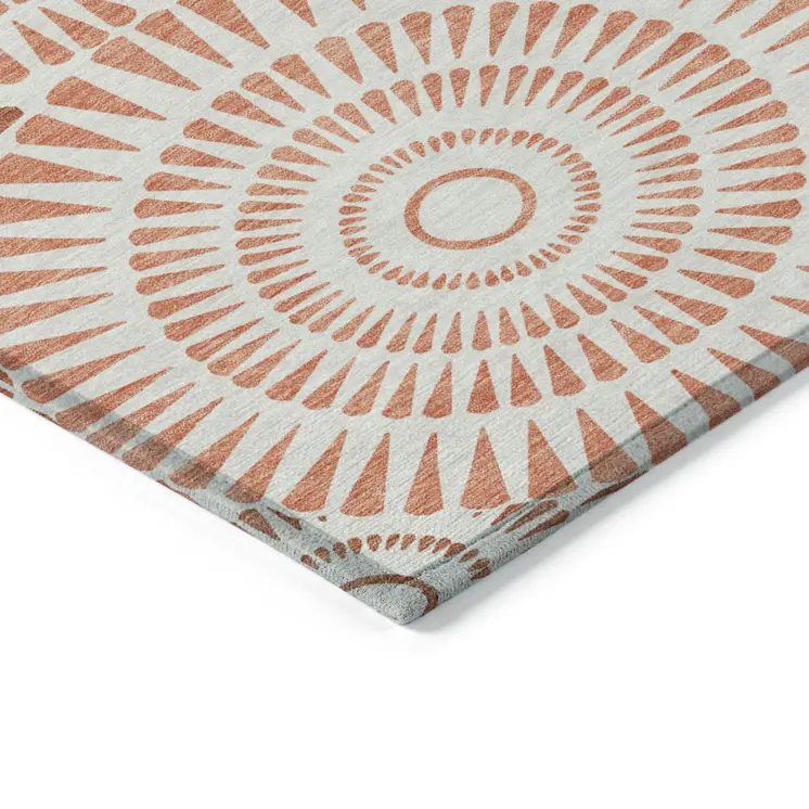 8' X 10' Coral And Ivory Geometric Washable Indoor Outdoor Area Rug