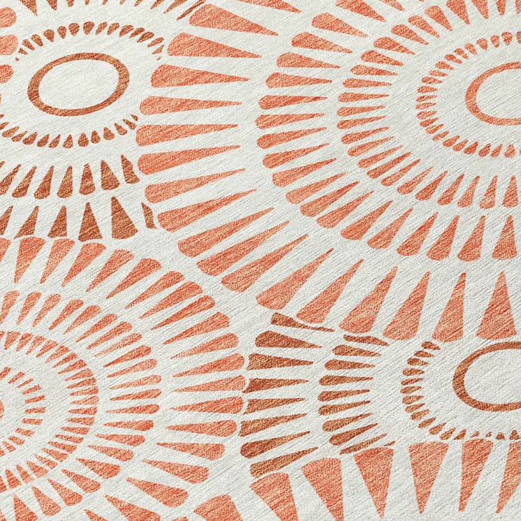 8' X 10' Coral And Ivory Geometric Washable Indoor Outdoor Area Rug