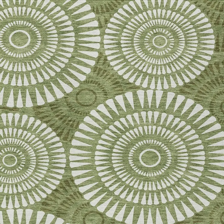 5' X 8' Green And Ivory Geometric Washable Indoor Outdoor Area Rug