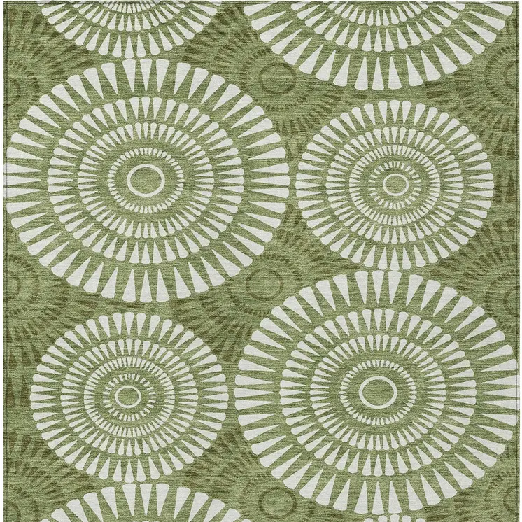 8' X 10' Green And Ivory Geometric Washable Indoor Outdoor Area Rug