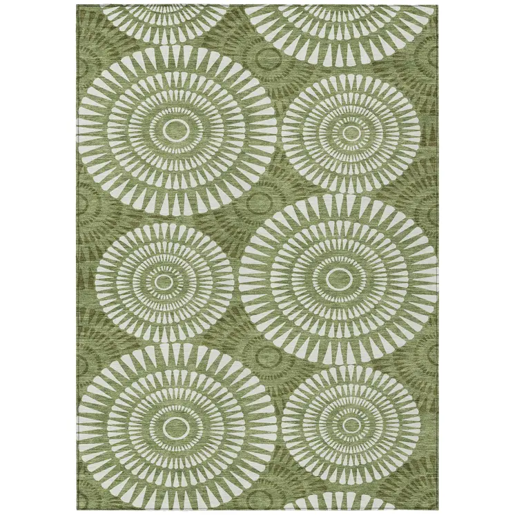 9' X 12' Green And Ivory Geometric Washable Indoor Outdoor Area Rug