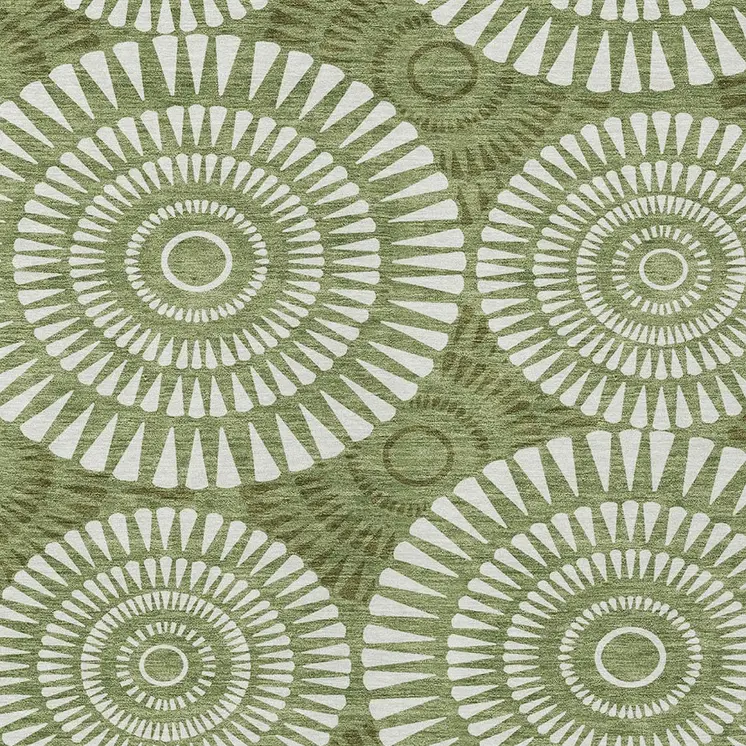9' X 12' Green And Ivory Geometric Washable Indoor Outdoor Area Rug