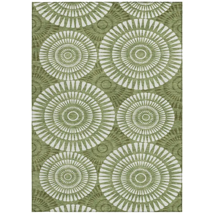 10' X 14' Green And Ivory Geometric Washable Indoor Outdoor Area Rug