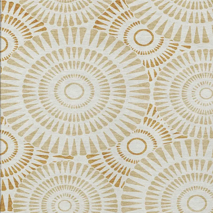 3' X 5' Gold Brown And Ivory Geometric Washable Indoor Outdoor Area Rug