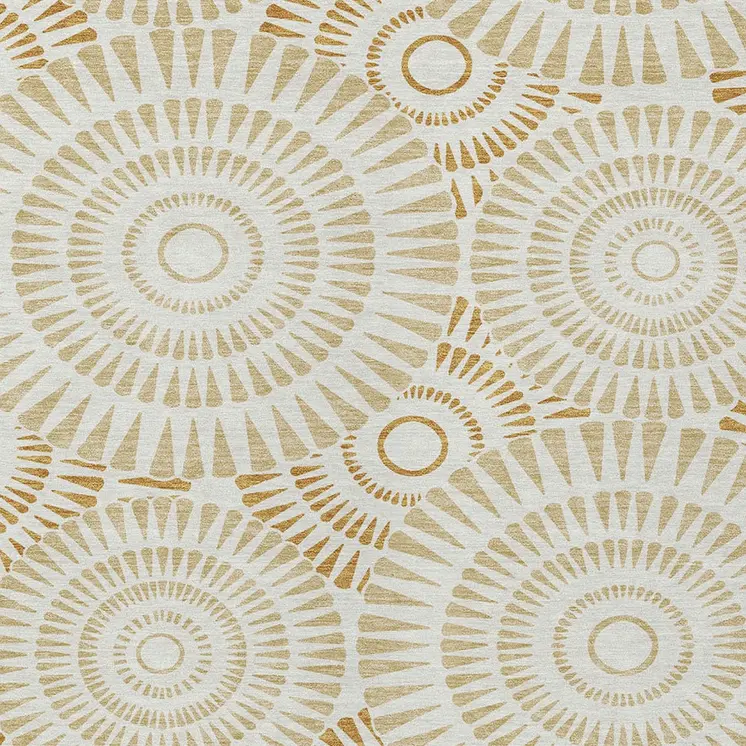 5' X 8' Gold Brown And Ivory Geometric Washable Indoor Outdoor Area Rug