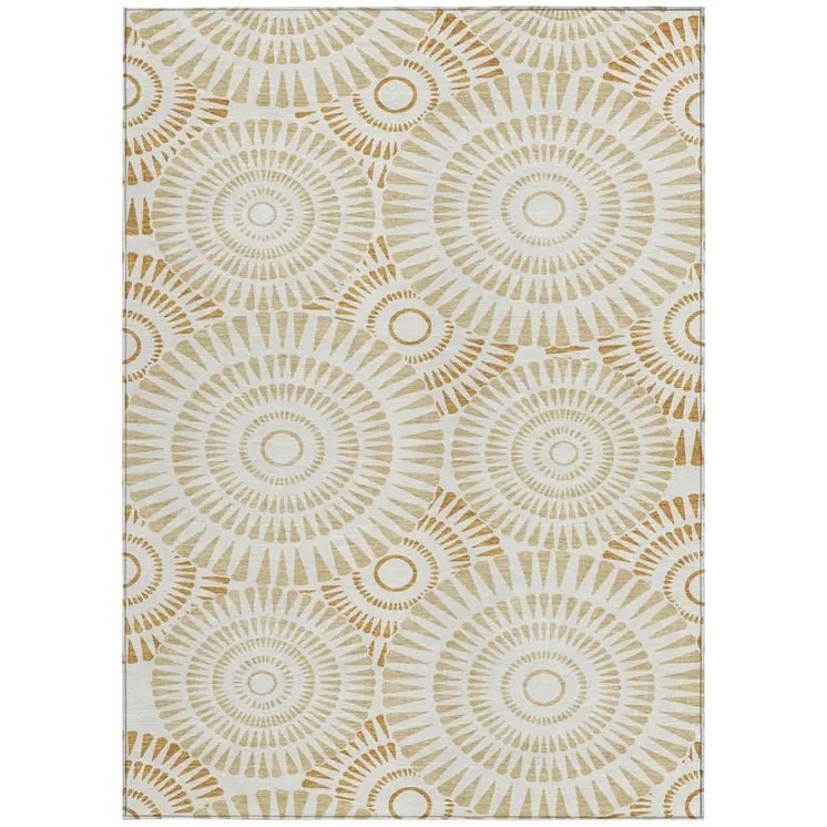 9' X 12' Gold Brown And Ivory Geometric Washable Indoor Outdoor Area Rug