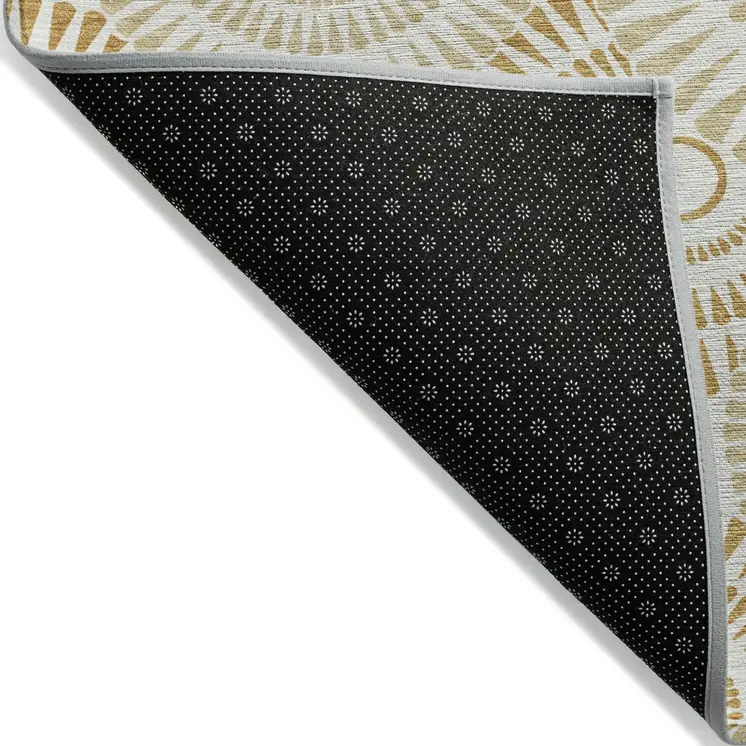 9' X 12' Gold Brown And Ivory Geometric Washable Indoor Outdoor Area Rug