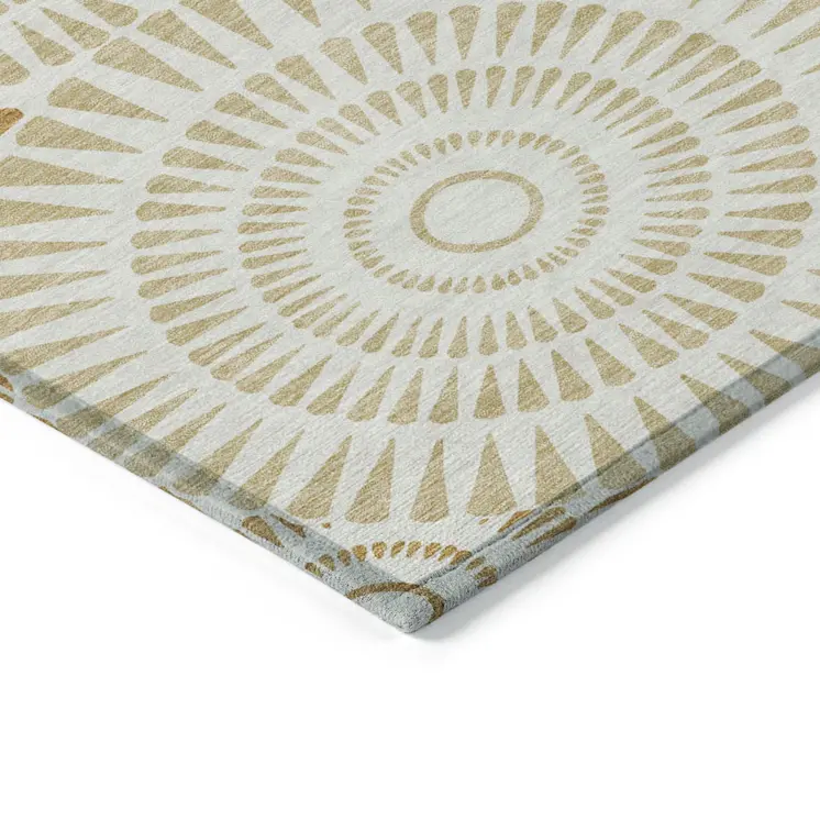 9' X 12' Gold Brown And Ivory Geometric Washable Indoor Outdoor Area Rug