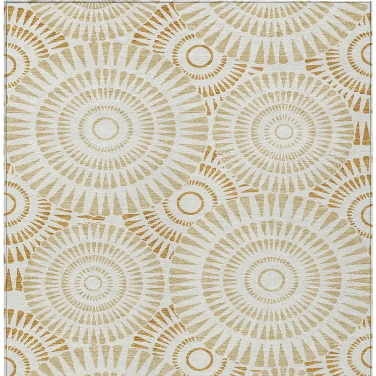 9' X 12' Gold Brown And Ivory Geometric Washable Indoor Outdoor Area Rug