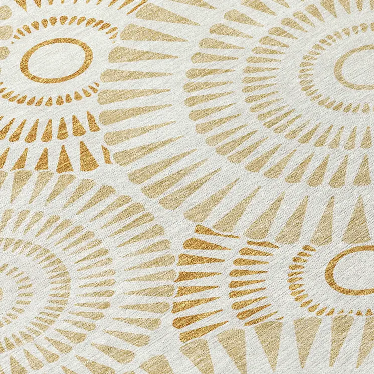9' X 12' Gold Brown And Ivory Geometric Washable Indoor Outdoor Area Rug
