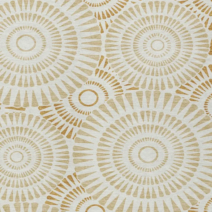 10' X 14' Gold Brown And Ivory Geometric Washable Indoor Outdoor Area Rug