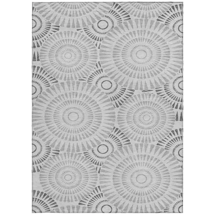 3' X 5' Gray And Dark Gray Geometric Washable Indoor Outdoor Area Rug