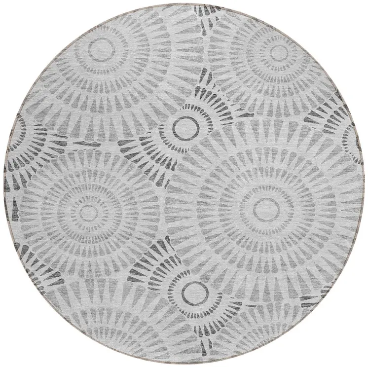 8' Gray And Dark Gray Round Geometric Washable Indoor Outdoor Area Rug