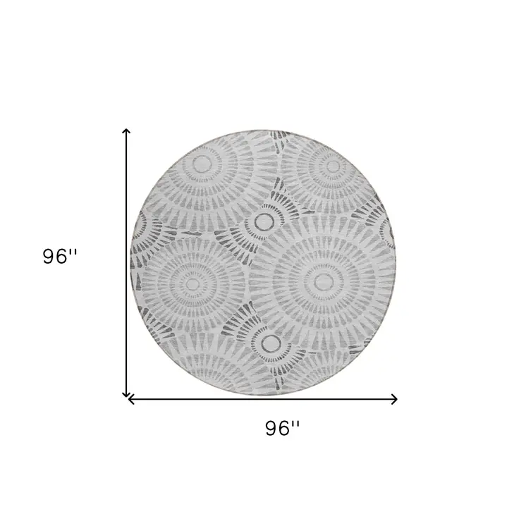 8' Gray And Dark Gray Round Geometric Washable Indoor Outdoor Area Rug
