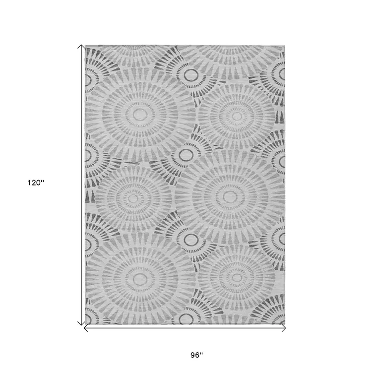 8' X 10' Gray And Dark Gray Geometric Washable Indoor Outdoor Area Rug