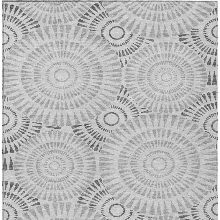 10' X 14' Gray And Dark Gray Geometric Washable Indoor Outdoor Area Rug