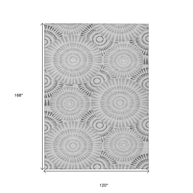 10' X 14' Gray And Dark Gray Geometric Washable Indoor Outdoor Area Rug