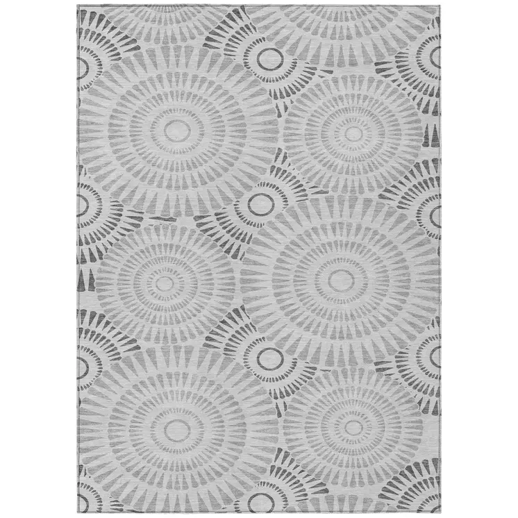 10' X 14' Gray And Dark Gray Geometric Washable Indoor Outdoor Area Rug