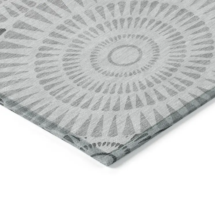 10' X 14' Gray And Dark Gray Geometric Washable Indoor Outdoor Area Rug