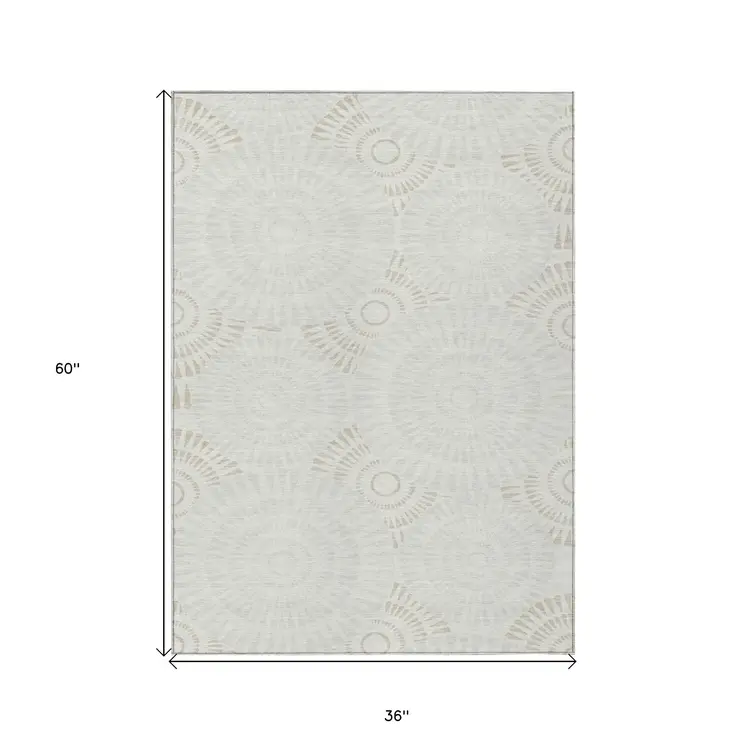 3' X 5' Ivory And Gray Geometric Washable Indoor Outdoor Area Rug