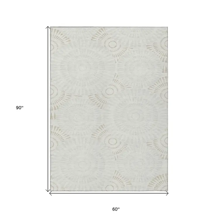 5' X 8' Ivory And Gray Geometric Washable Indoor Outdoor Area Rug