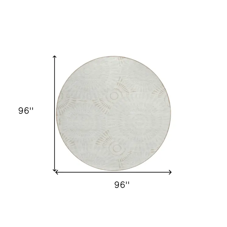 8' Ivory And Gray Round Geometric Washable Indoor Outdoor Area Rug