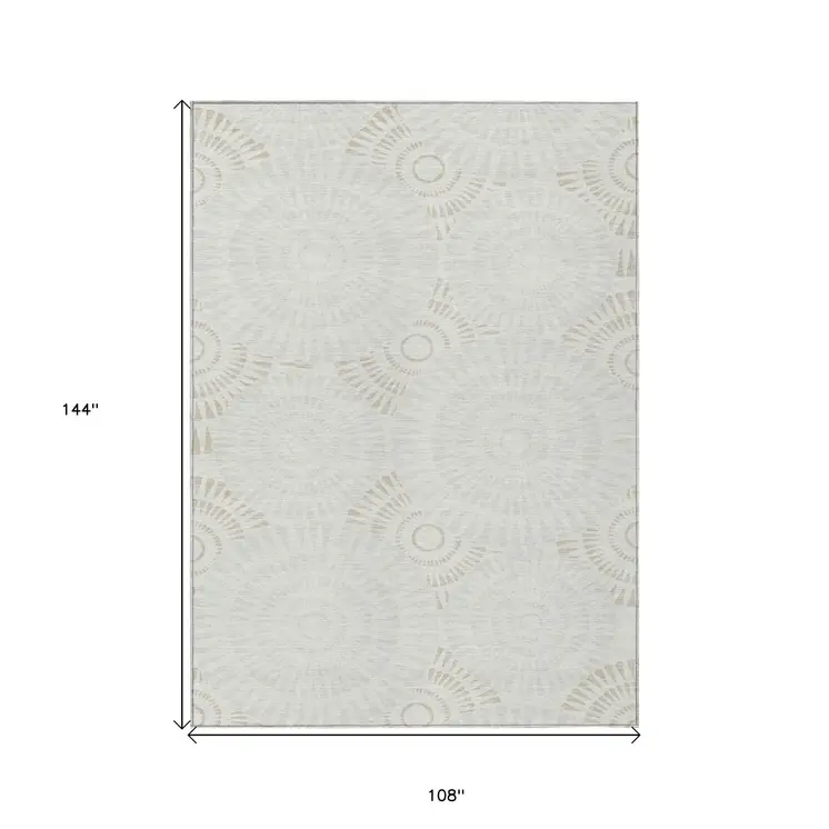 9' X 12' Ivory And Gray Geometric Washable Indoor Outdoor Area Rug
