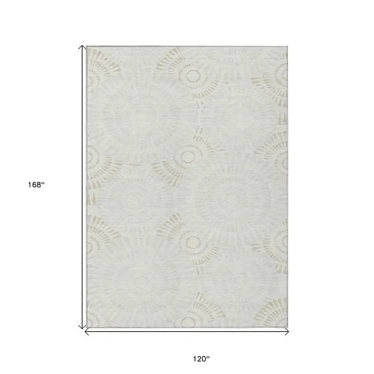10' X 14' Ivory And Gray Geometric Washable Indoor Outdoor Area Rug