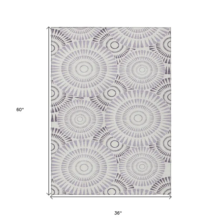 3' X 5' Lavender And Ivory Geometric Washable Indoor Outdoor Area Rug
