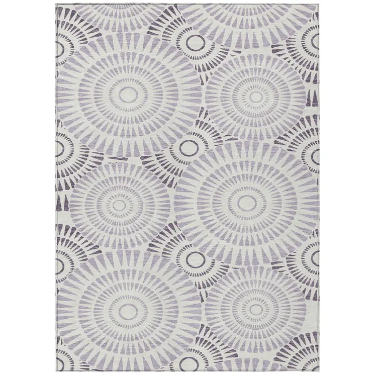 3' X 5' Lavender And Ivory Geometric Washable Indoor Outdoor Area Rug
