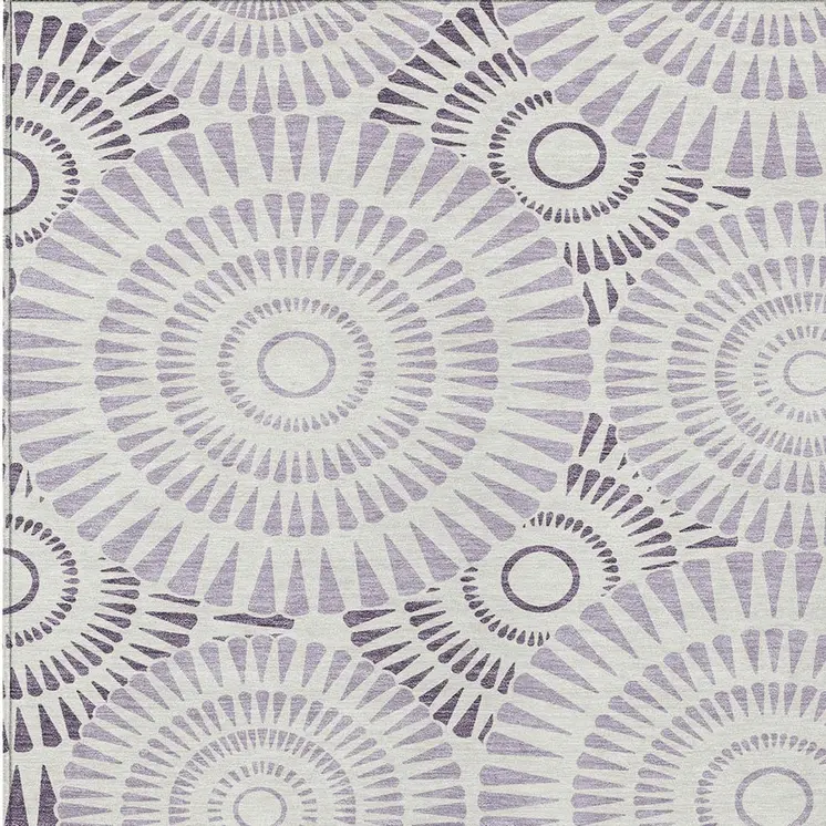 3' X 5' Lavender And Ivory Geometric Washable Indoor Outdoor Area Rug