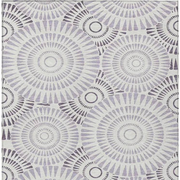 3' X 5' Lavender And Ivory Geometric Washable Indoor Outdoor Area Rug