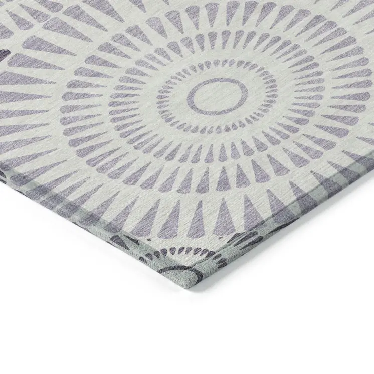 5' X 8' Lavender And Ivory Geometric Washable Indoor Outdoor Area Rug