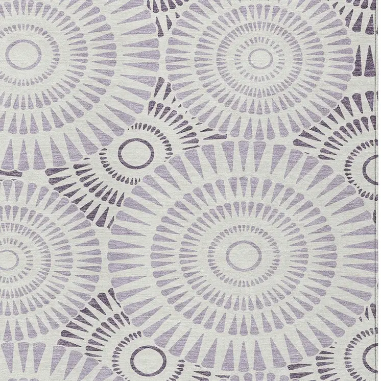 8' X 10' Lavender And Ivory Geometric Washable Indoor Outdoor Area Rug