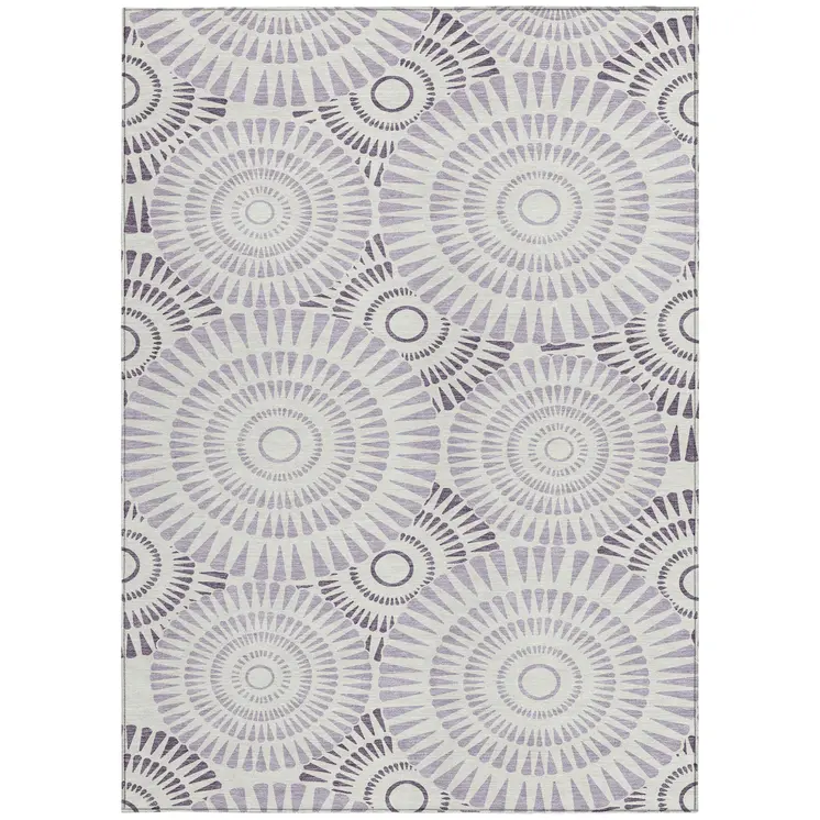 8' X 10' Lavender And Ivory Geometric Washable Indoor Outdoor Area Rug