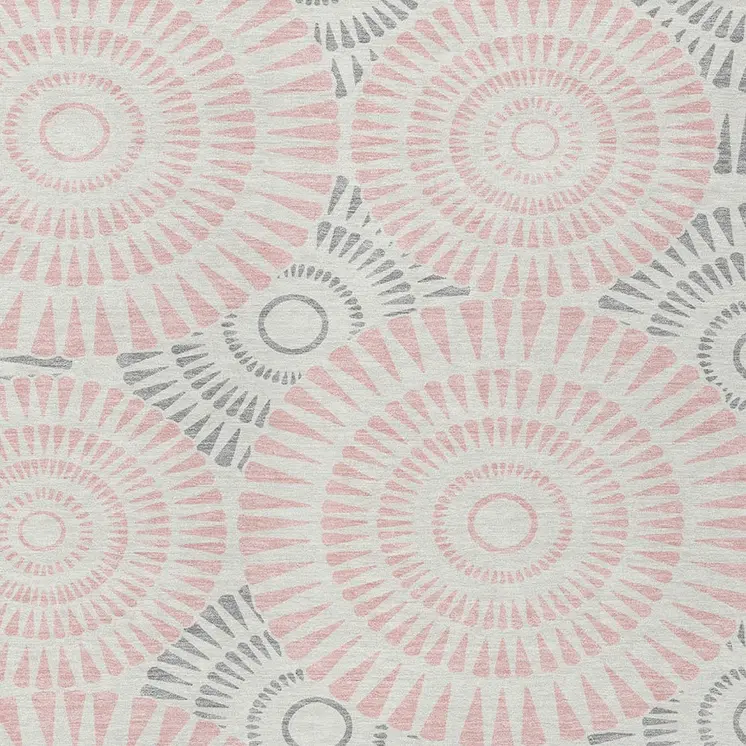 3' X 5' Pink Gray And Ivory Geometric Washable Indoor Outdoor Area Rug
