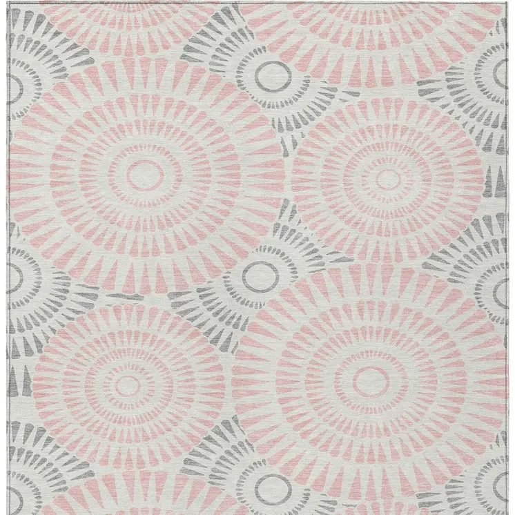3' X 5' Pink Gray And Ivory Geometric Washable Indoor Outdoor Area Rug