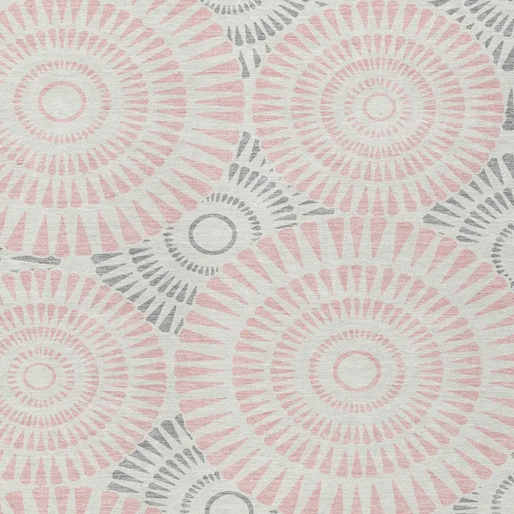 5' X 8' Pink Gray And Ivory Geometric Washable Indoor Outdoor Area Rug
