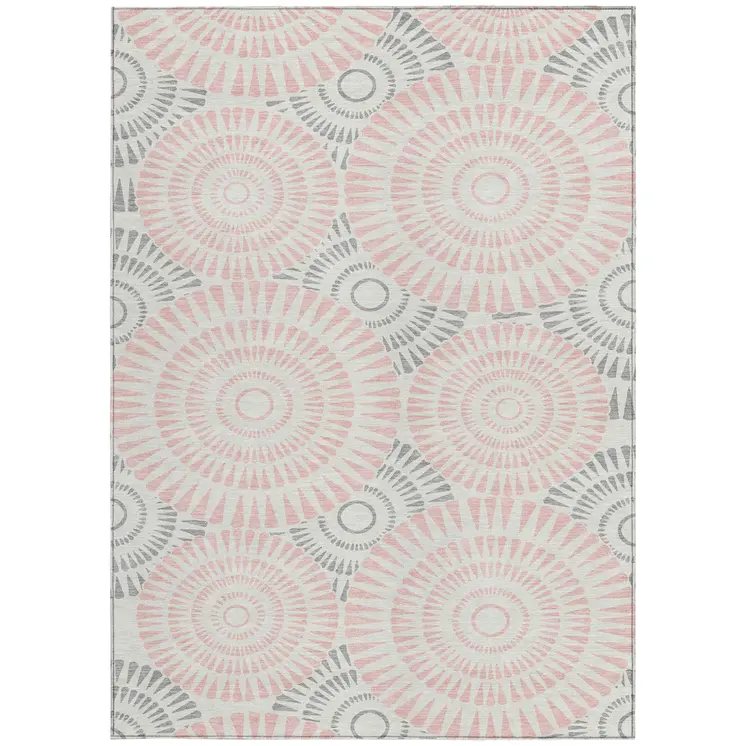 8' X 10' Pink Gray And Ivory Geometric Washable Indoor Outdoor Area Rug