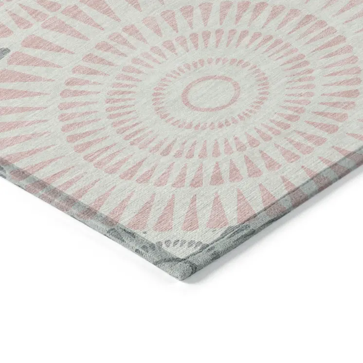 8' X 10' Pink Gray And Ivory Geometric Washable Indoor Outdoor Area Rug